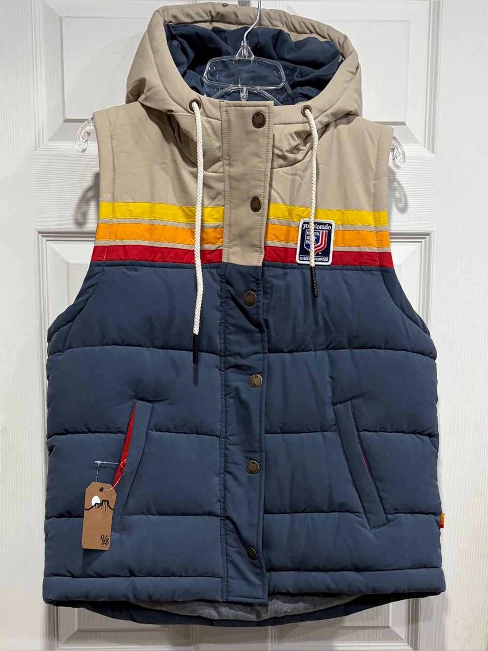 Yo Colorado NSP Unisex Women's Men's Medium Peak Patrol Puffer Vest Navy Tan NWT